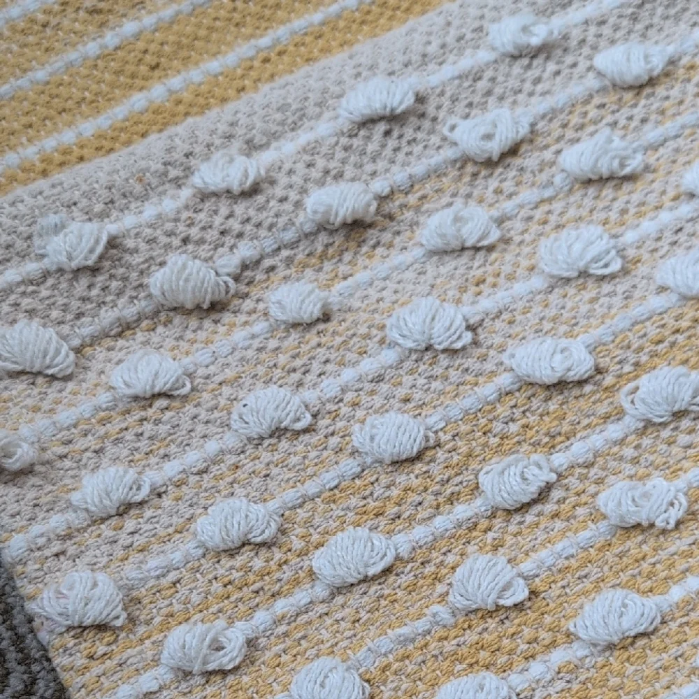 ☀️ Cotton Runner - Table Or Rug - Sunny Ombre Yellow Cream Tan Stripe Diamond